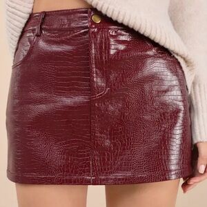 Lulu's Burgundy Croc-Embossed Mini Skirt